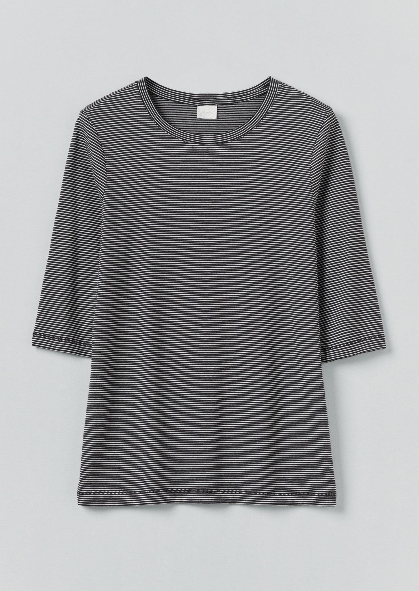 Half Sleeve Stripe Cotton Tee | Dark Navy/Ecru