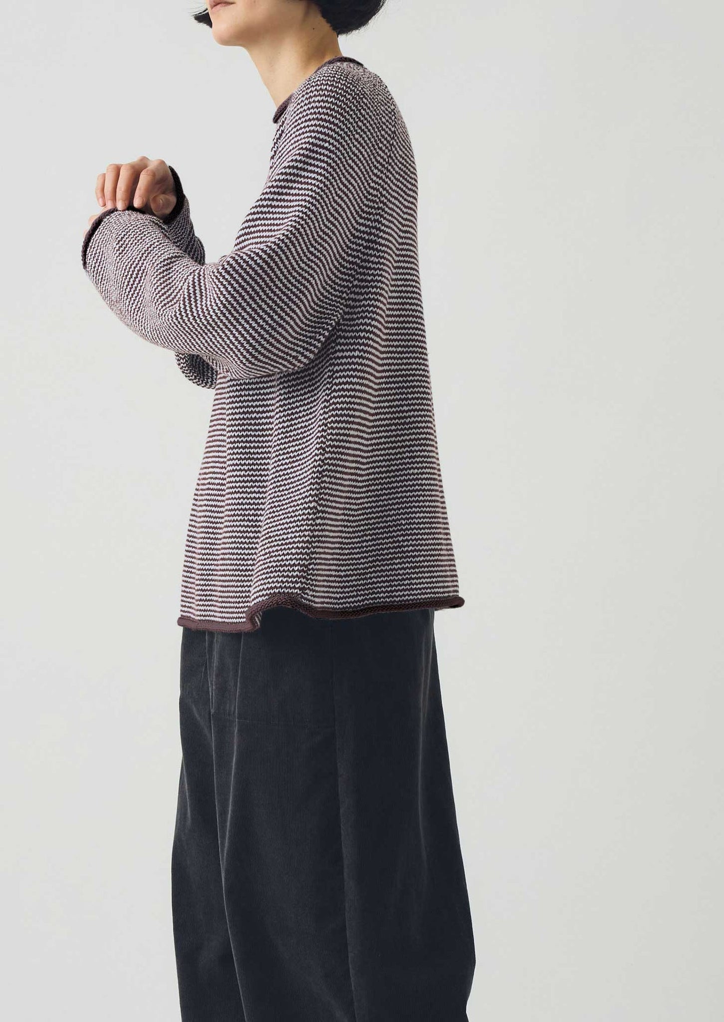 Stripe Linen Cotton Sweater | Brown Ochre/Periwinkle