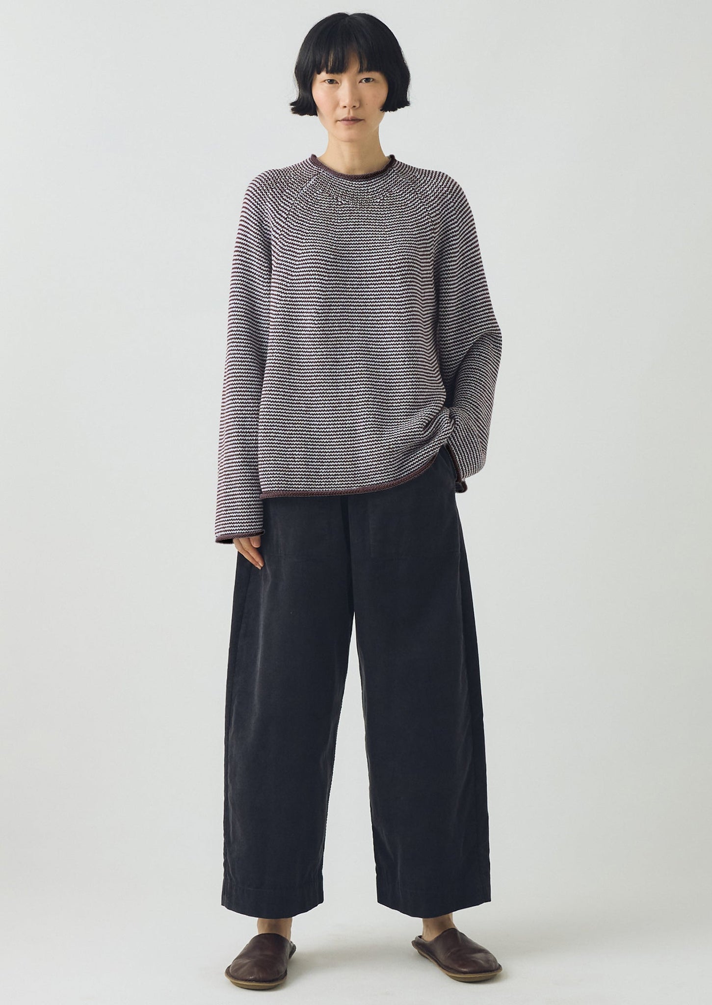 Stripe Linen Cotton Sweater | Brown Ochre/Periwinkle