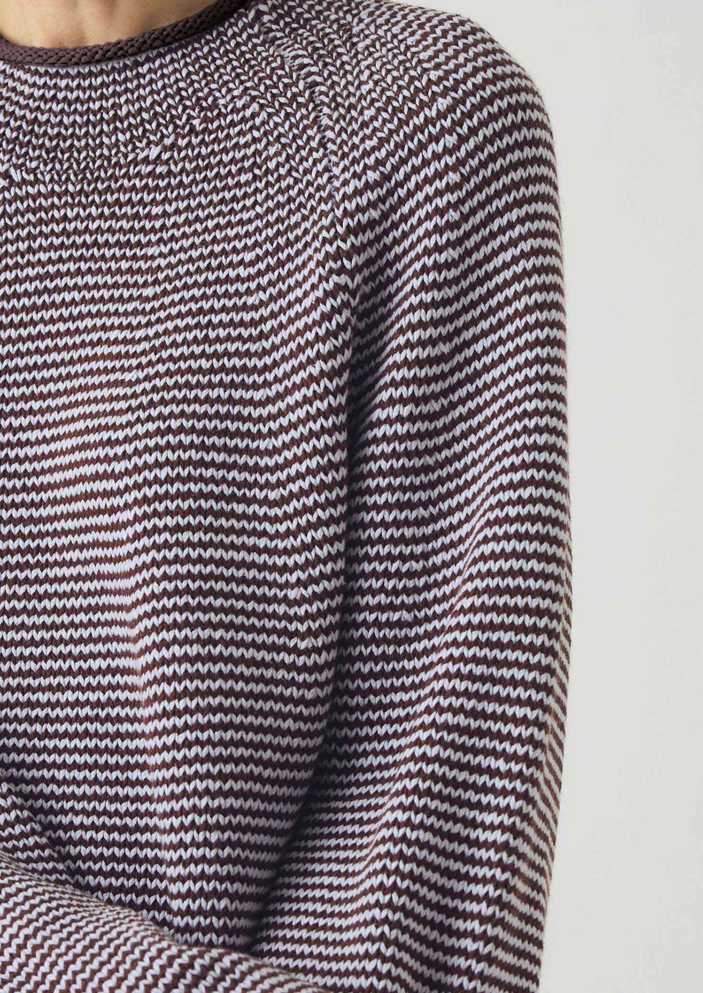 Stripe Linen Cotton Sweater | Brown Ochre/Periwinkle