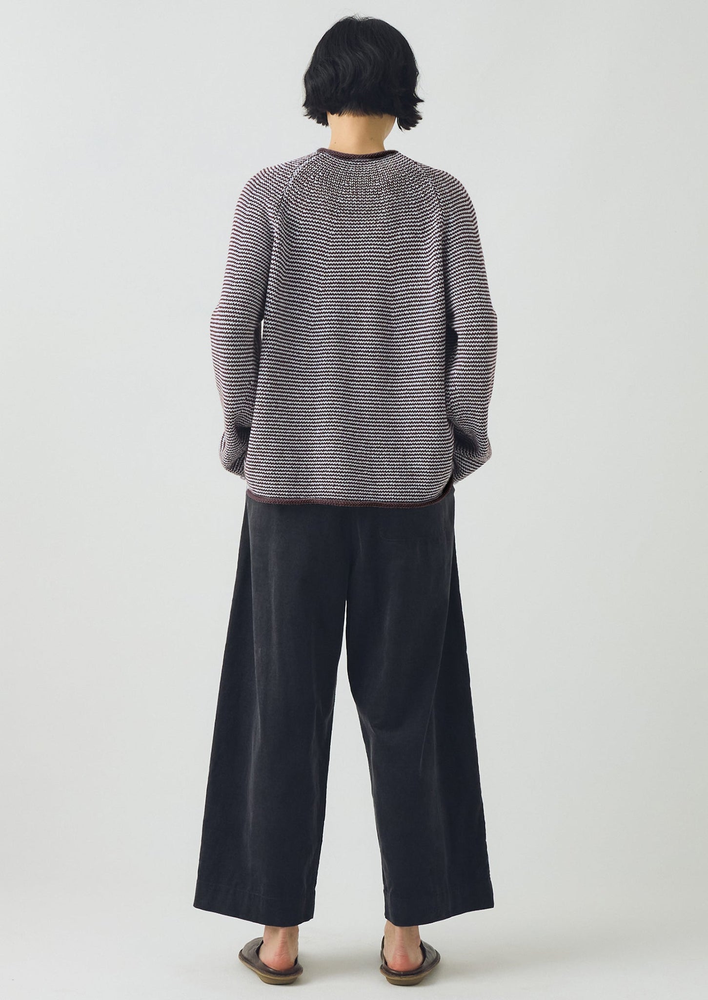 Stripe Linen Cotton Sweater | Brown Ochre/Periwinkle