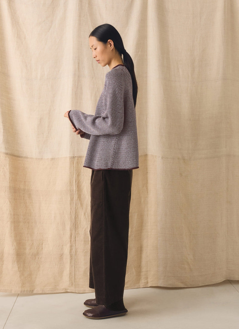 Stripe Linen Cotton Sweater | Brown Ochre/Periwinkle