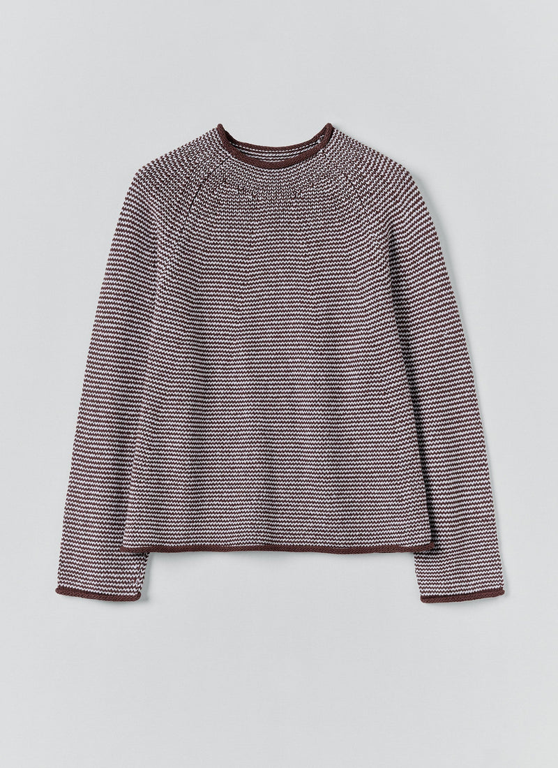 Stripe Linen Cotton Sweater | Brown Ochre/Periwinkle