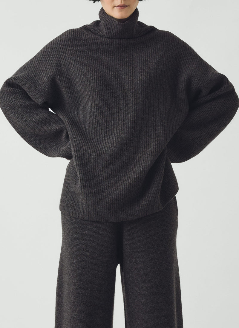 Wool Cashmere Oversized Ribbed Sweater | Charcoal