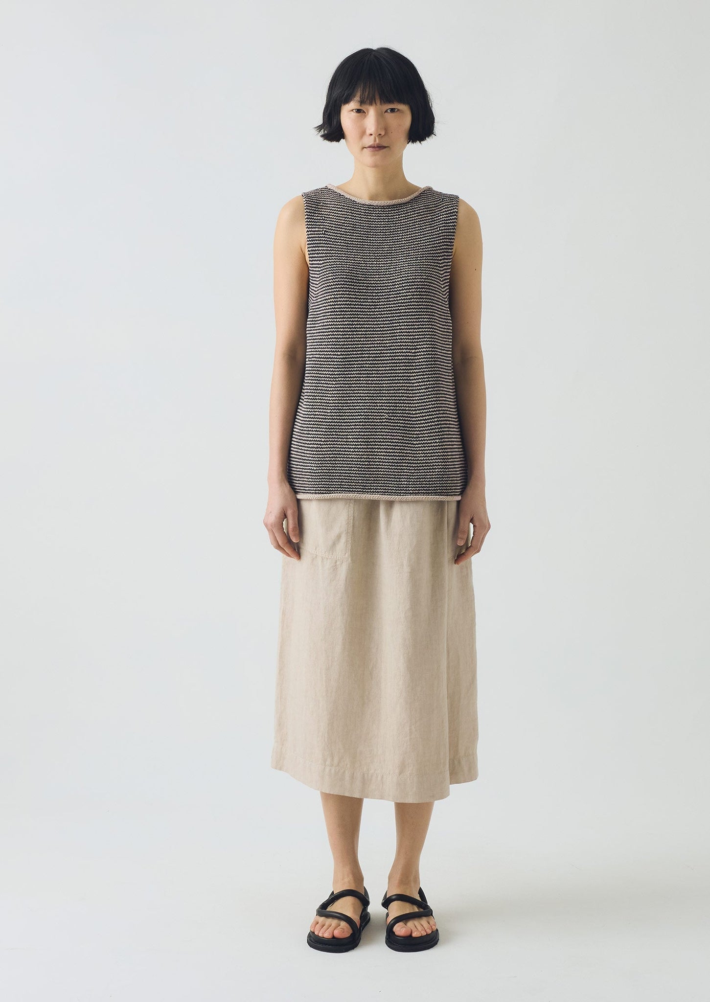 Stripe Linen Cotton Knitted Tank | Navy/Putty