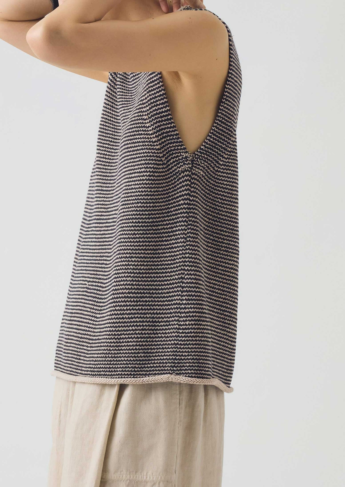 Stripe Linen Cotton Knitted Tank | Navy/Putty