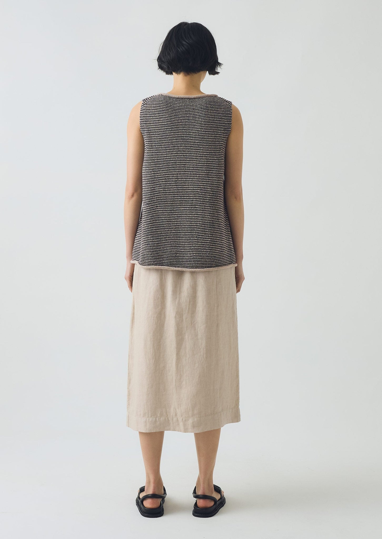 Stripe Linen Cotton Knitted Tank | Navy/Putty