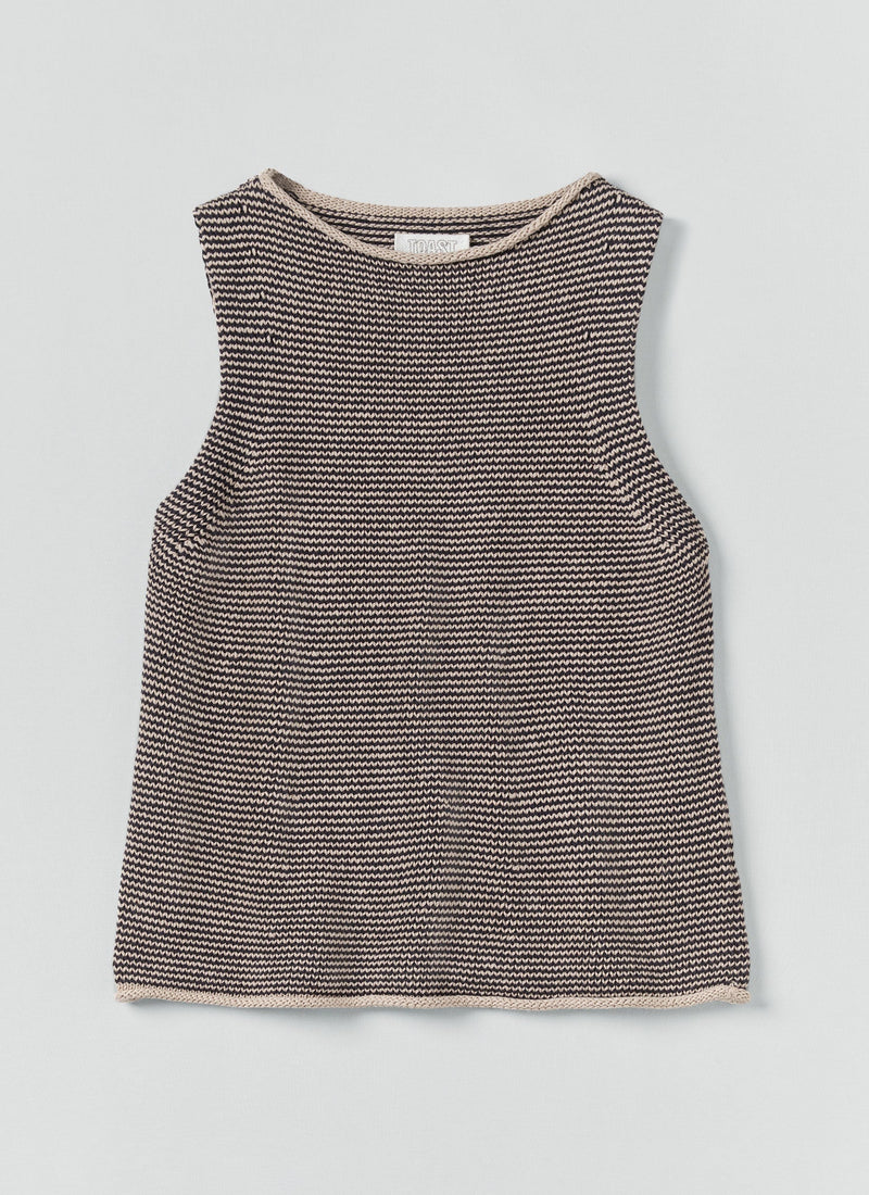 Stripe Linen Cotton Knitted Tank | Navy/Putty