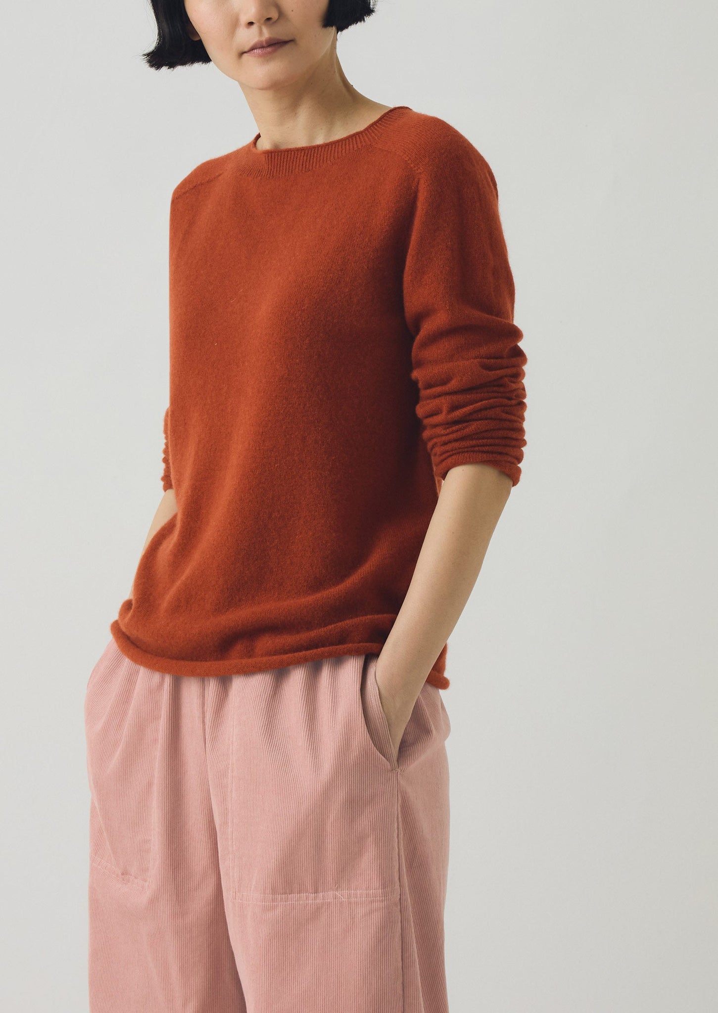 Wool Cashmere Neat Sweater | Burnt Sienna
