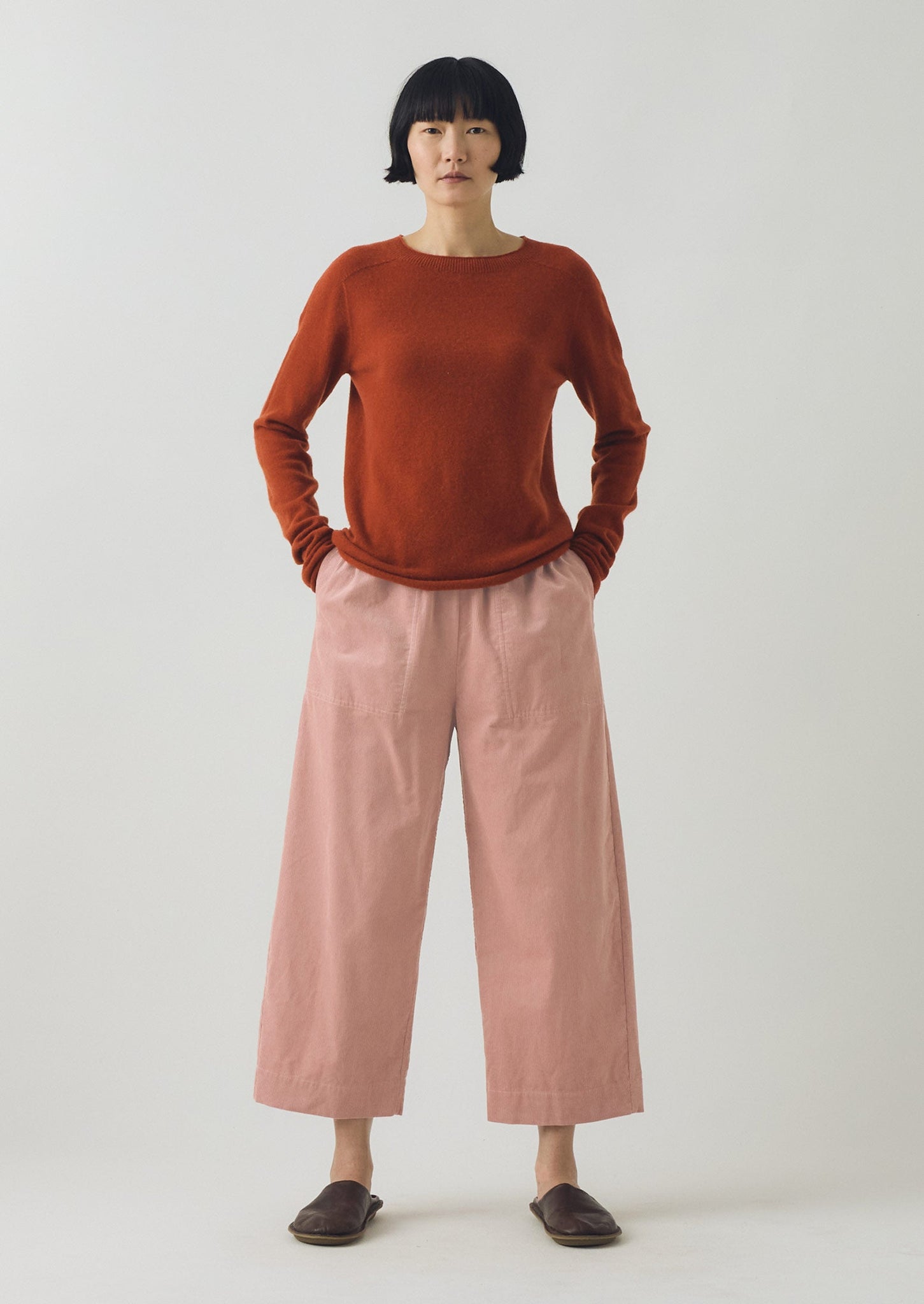 Wool Cashmere Neat Sweater | Burnt Sienna