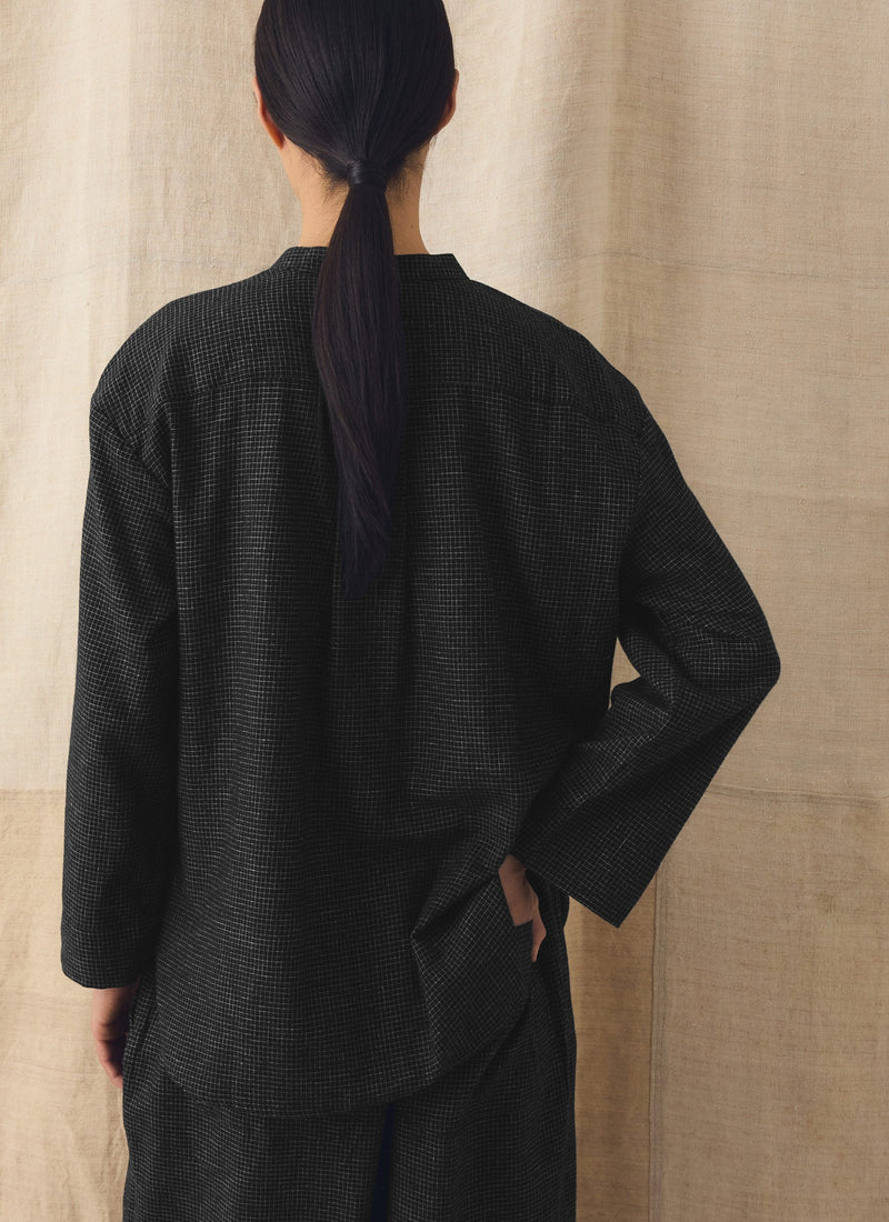 Cotton Cashmere Check Shirt | Black/Ecru
