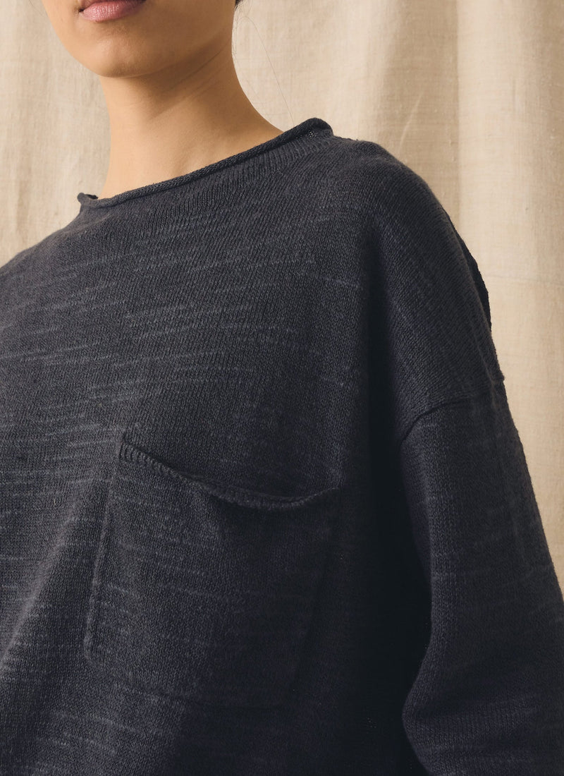 Linen Cotton Fine Knit Sweater | Dark Navy