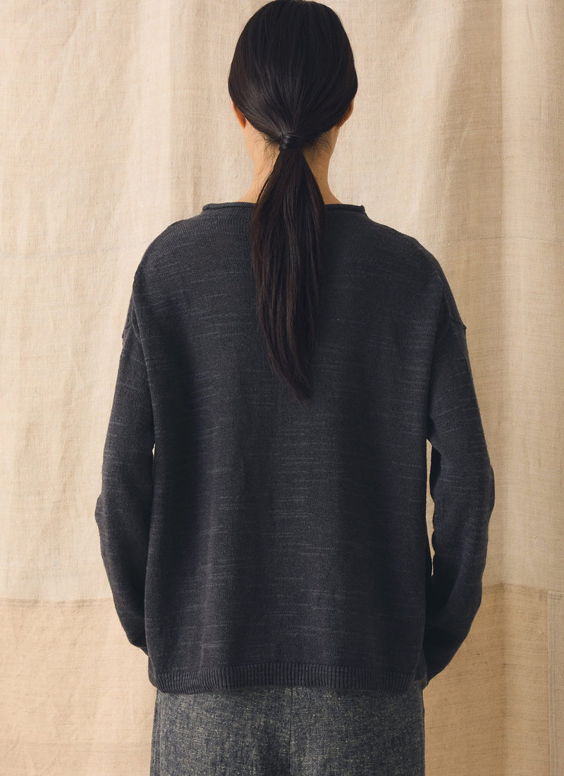 Linen Cotton Fine Knit Sweater | Dark Navy