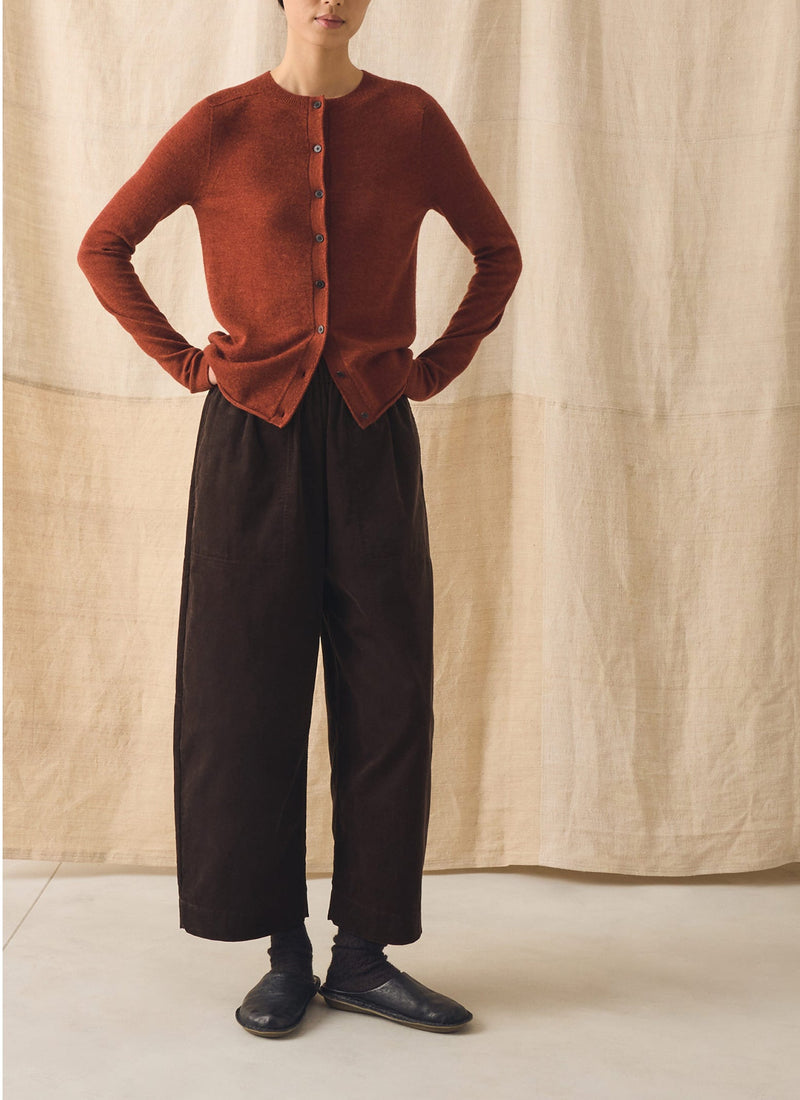 Wool Cashmere Neat Cardigan | Warm Terracotta