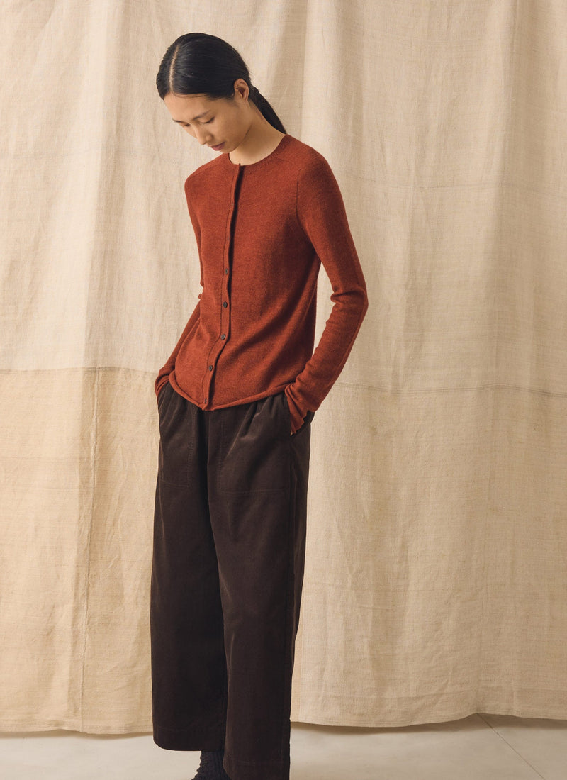 Wool Cashmere Neat Cardigan | Warm Terracotta