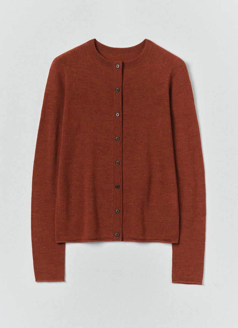 Wool Cashmere Neat Cardigan | Warm Terracotta