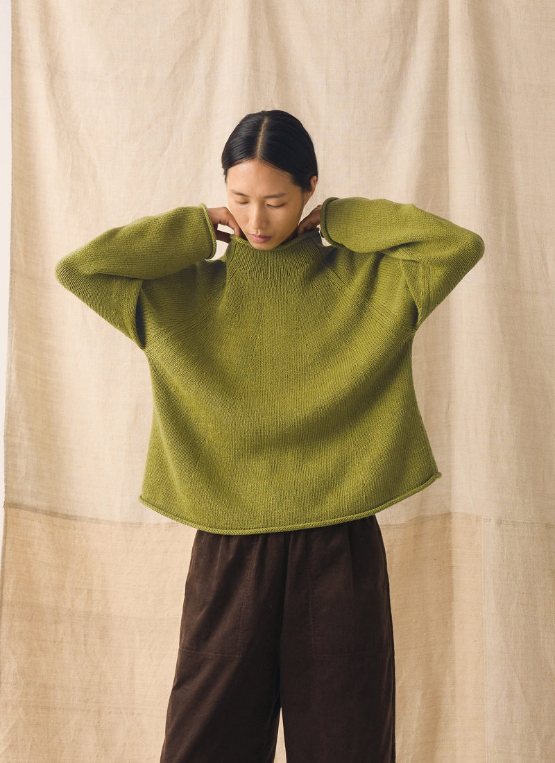 Cotton Linen Easy Sweater | Olivine