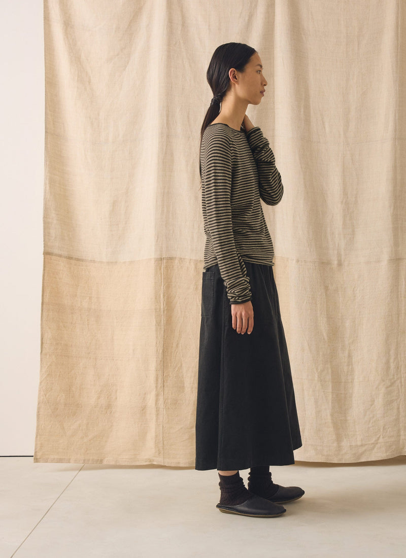 Stripe Wool Cashmere Neat Sweater | Brown Umber/Biscuit