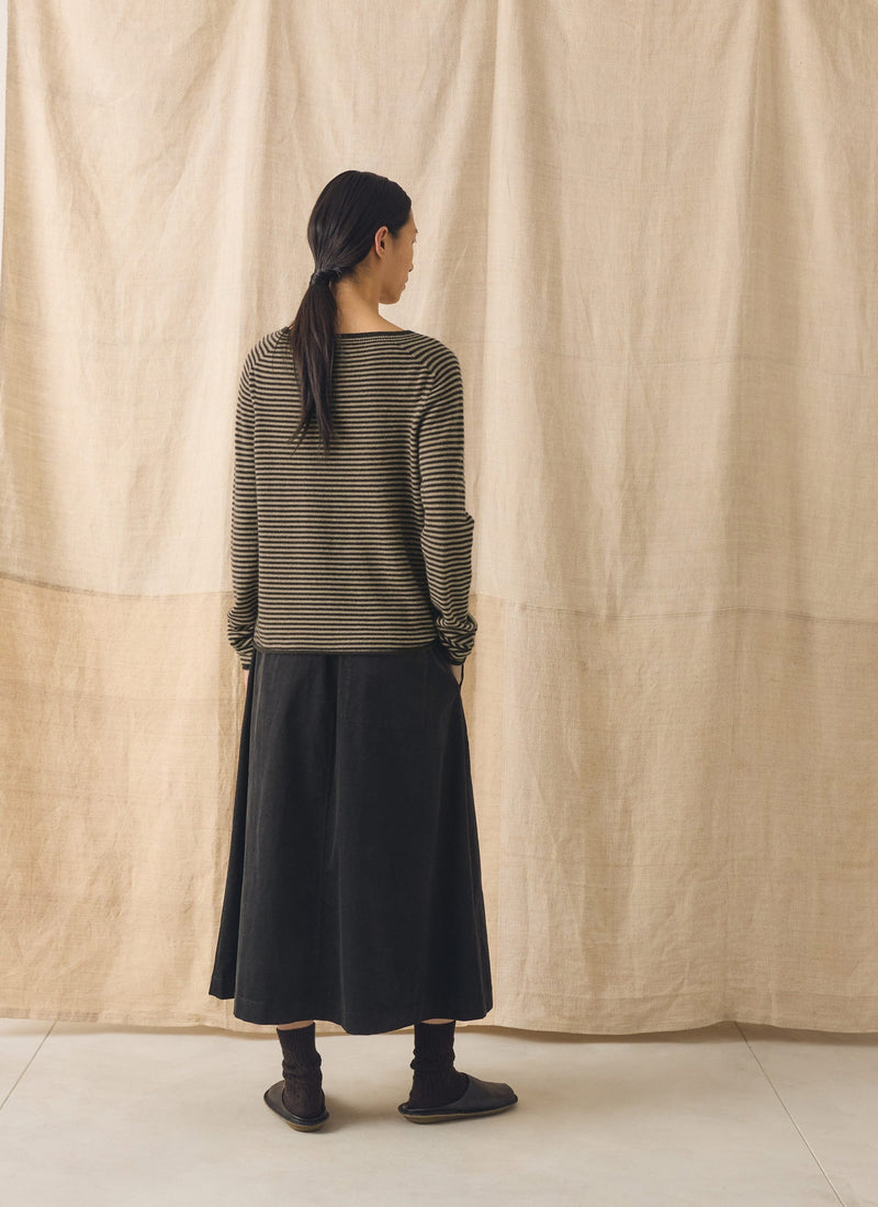 Stripe Wool Cashmere Neat Sweater | Brown Umber/Biscuit