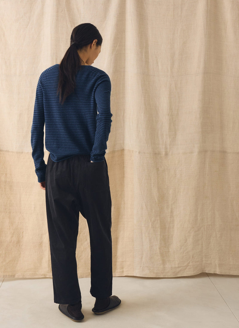 Stripe Wool Cashmere Neat Sweater | Denim Blue/Blue