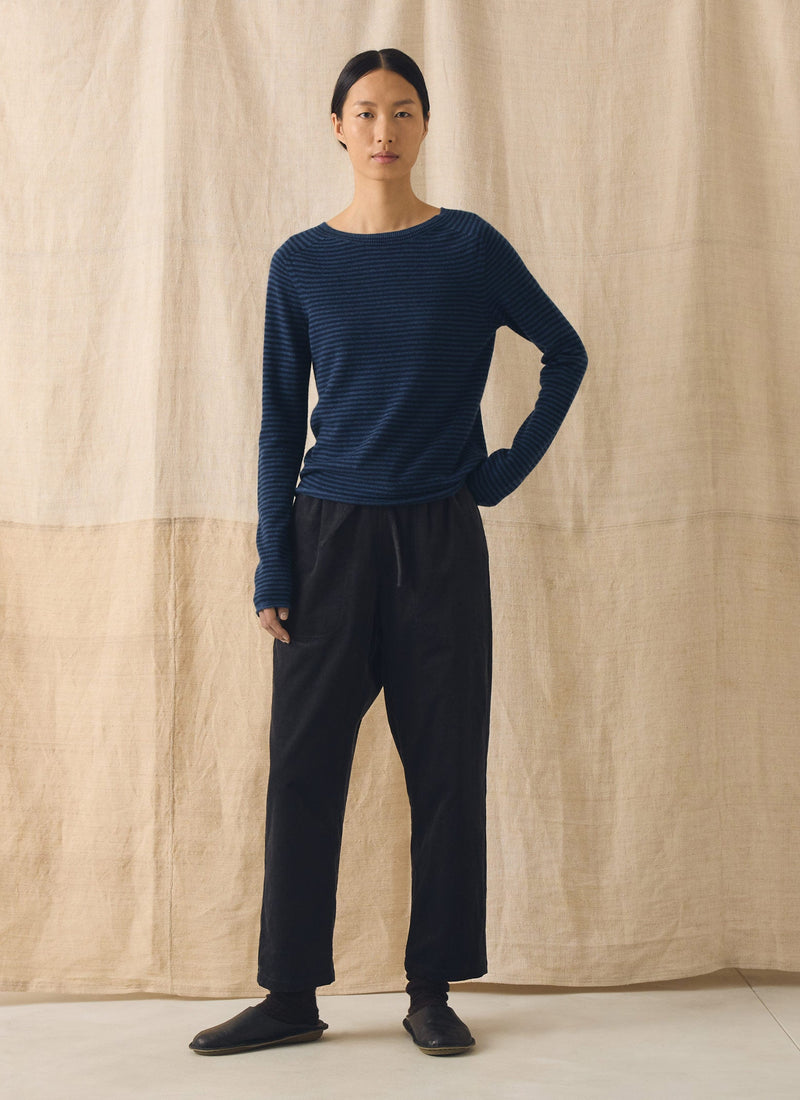 Stripe Wool Cashmere Neat Sweater | Denim Blue/Blue
