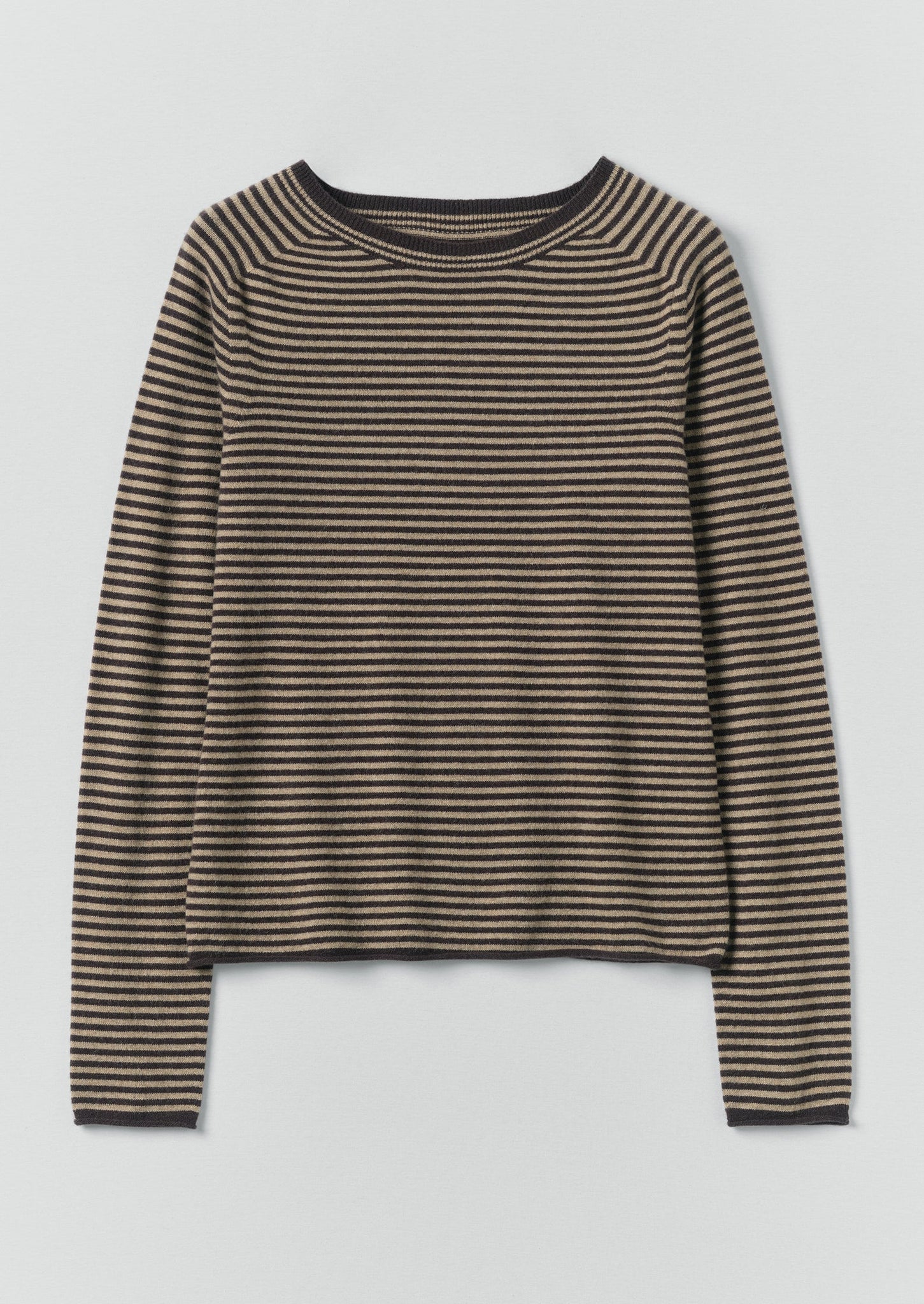 Stripe Wool Cashmere Neat Sweater | Brown Umber/Biscuit