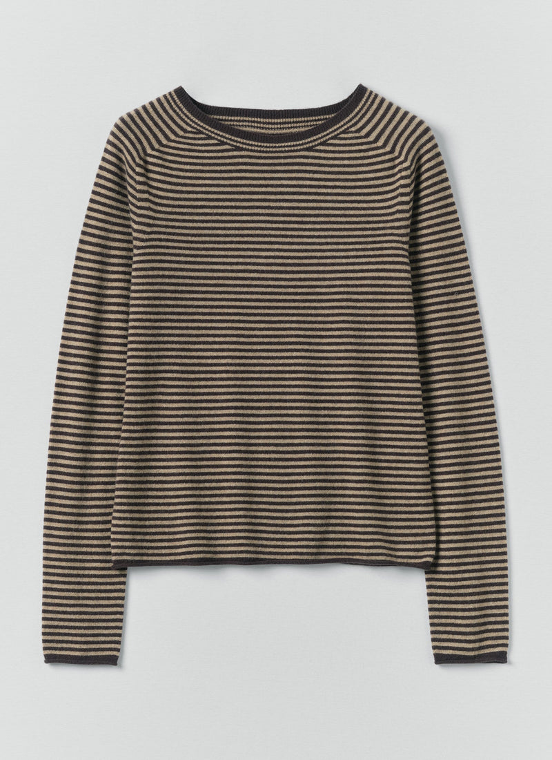 Stripe Wool Cashmere Neat Sweater | Brown Umber/Biscuit