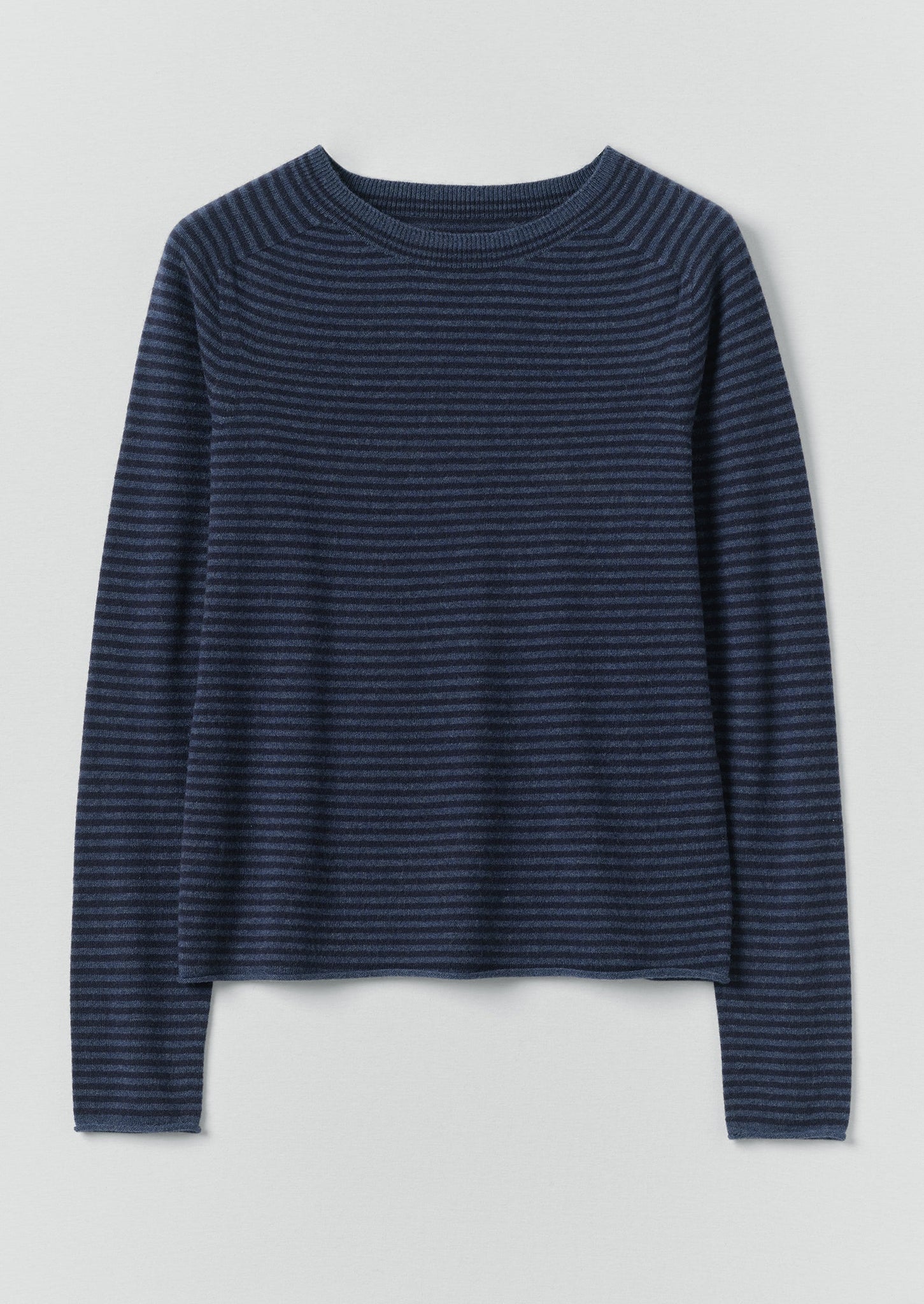 Stripe Wool Cashmere Neat Sweater | Denim Blue/Blue