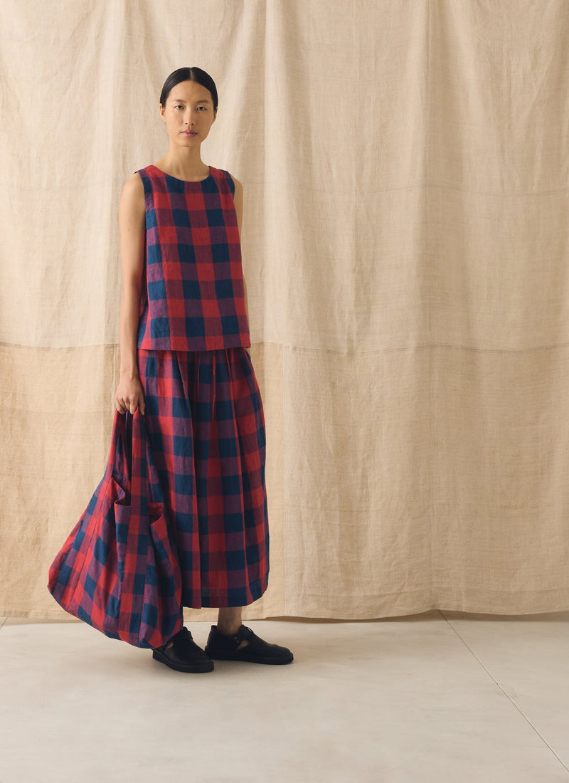 Gingham Check Linen Tank | Raspberry/Blue