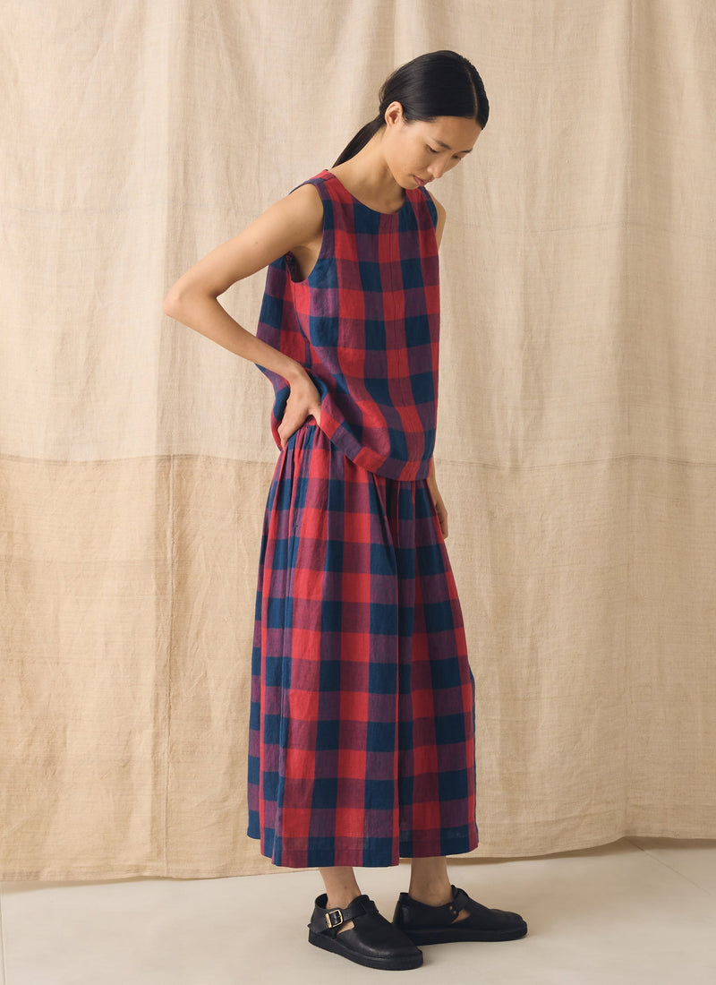 Gingham Check Linen Tank | Raspberry/Blue