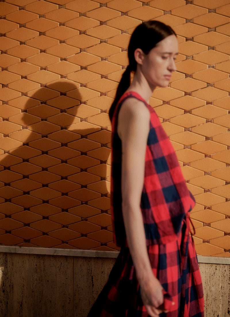 Gingham Check Linen Tank | Raspberry/Blue