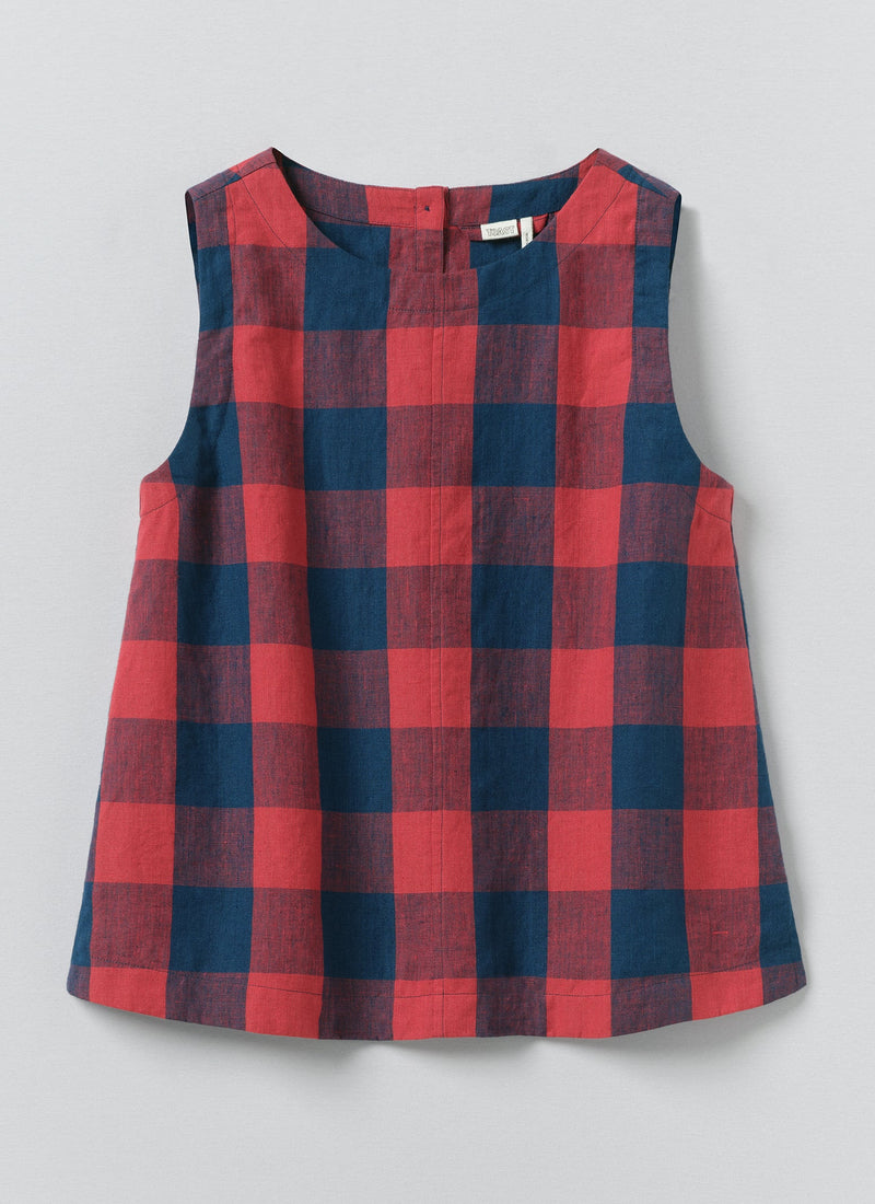 Gingham Check Linen Tank | Raspberry/Blue