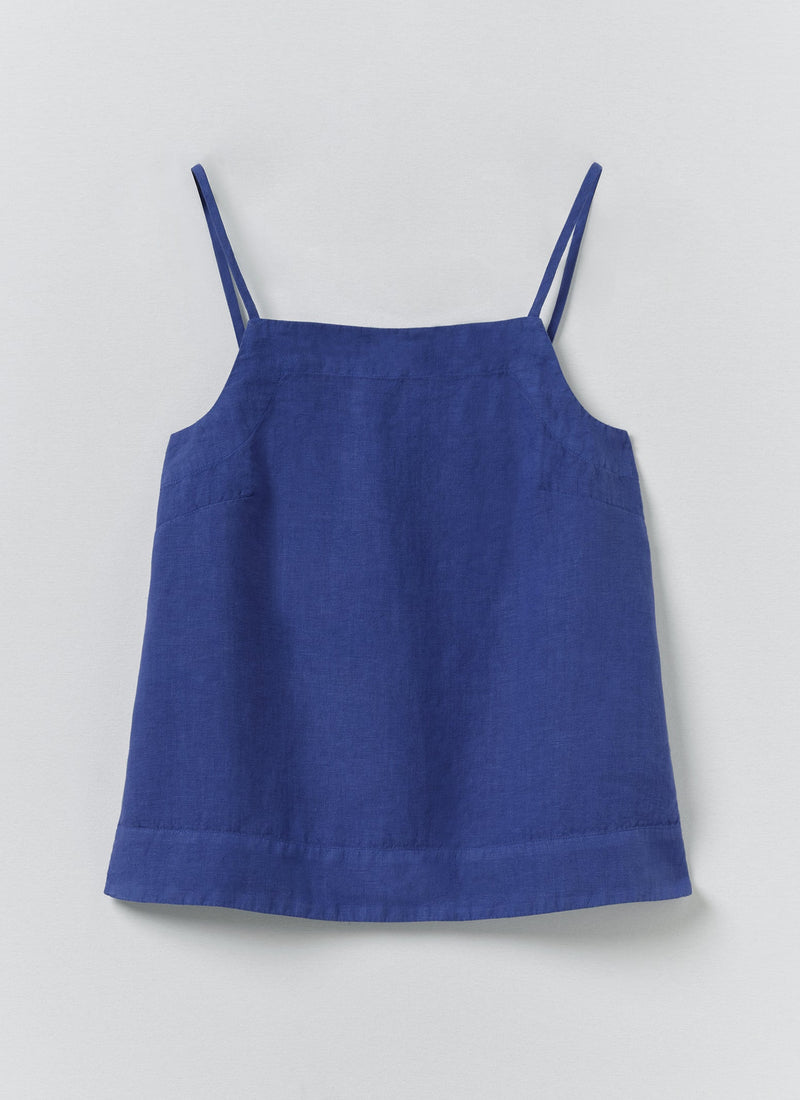 Square Neck Garment Dyed Linen Tank | Carmine Blue