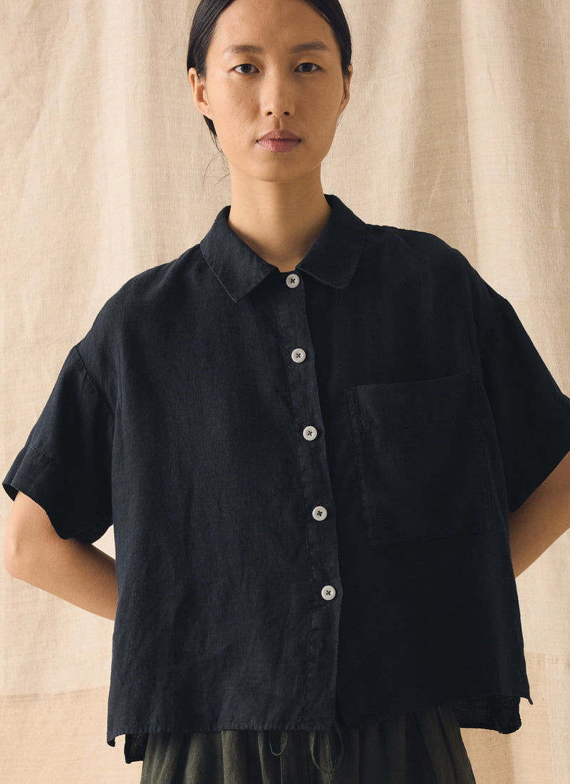 Garment Dyed Lightweight Linen Shirt | Midnight
