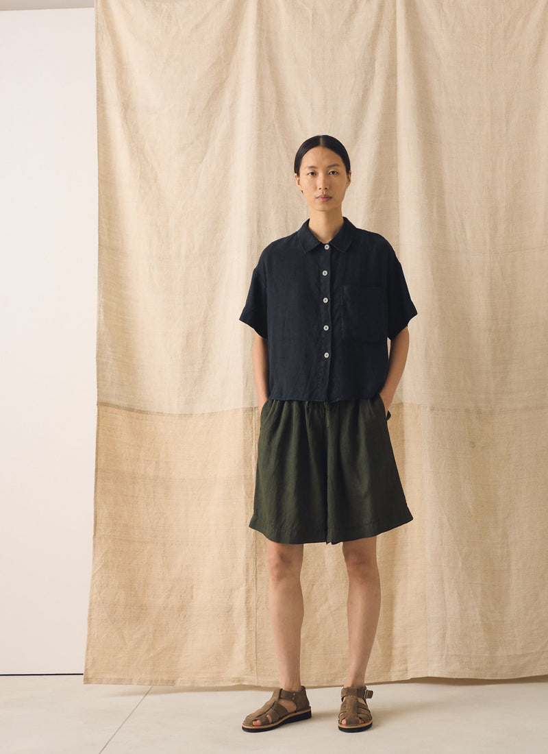 Garment Dyed Lightweight Linen Shirt | Midnight