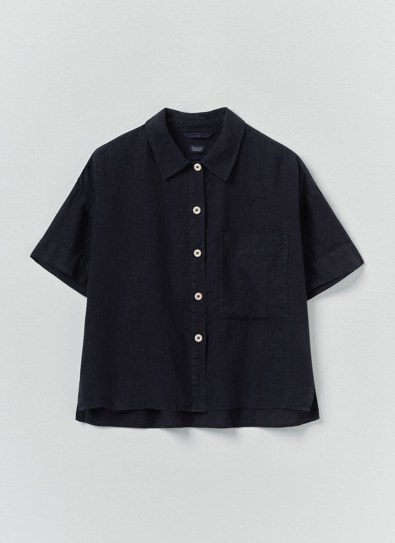 Garment Dyed Lightweight Linen Shirt | Midnight
