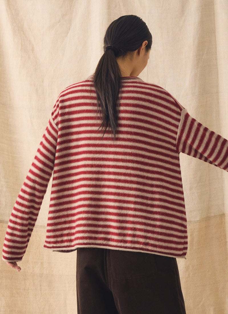 Stripe Lofty Alpaca Wool Sweater | Oatmeal/Red