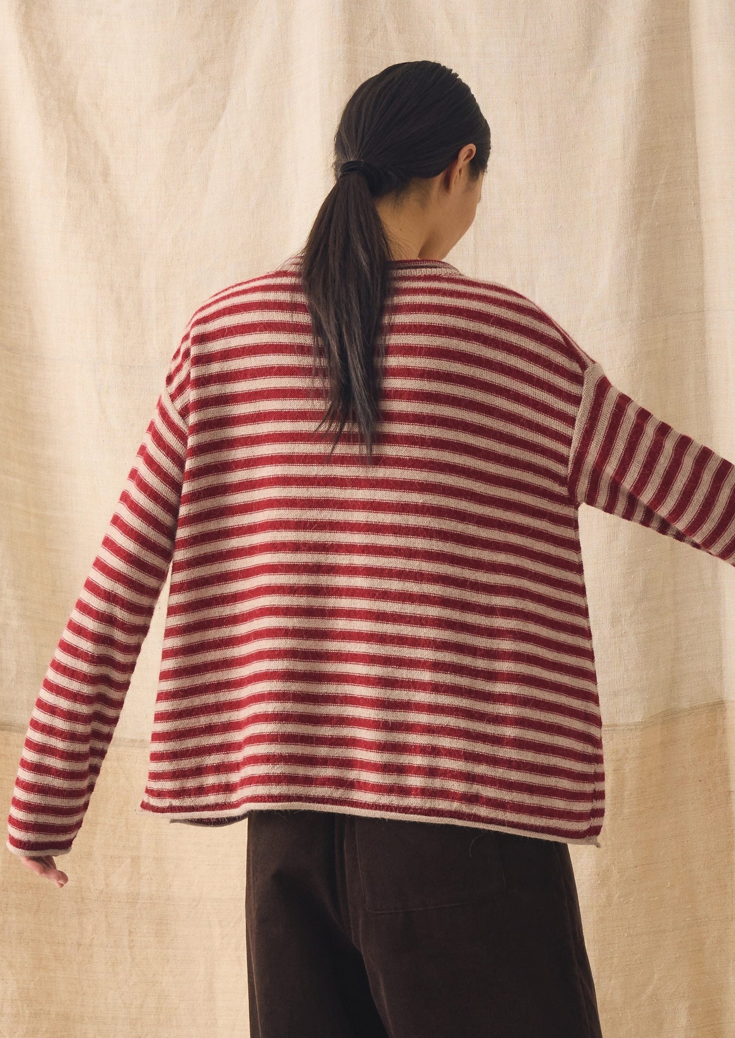 Stripe Alpaca Wool Sweater | Oatmeal/Red