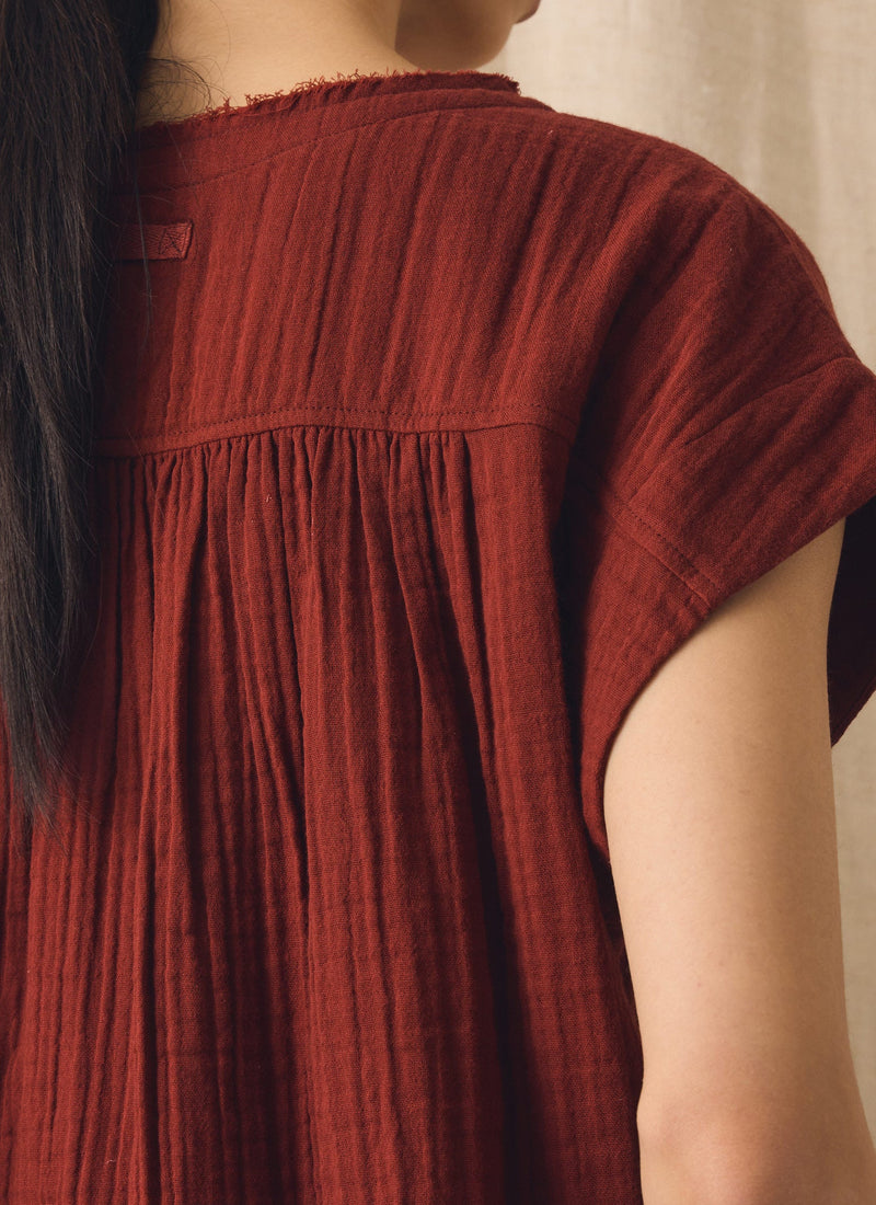 Crinkle Cotton Gauze Top | Tomato Red