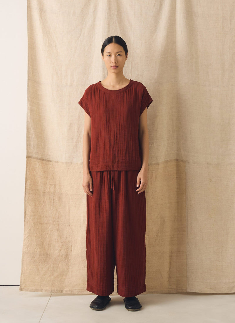 Crinkle Cotton Gauze Top | Tomato Red