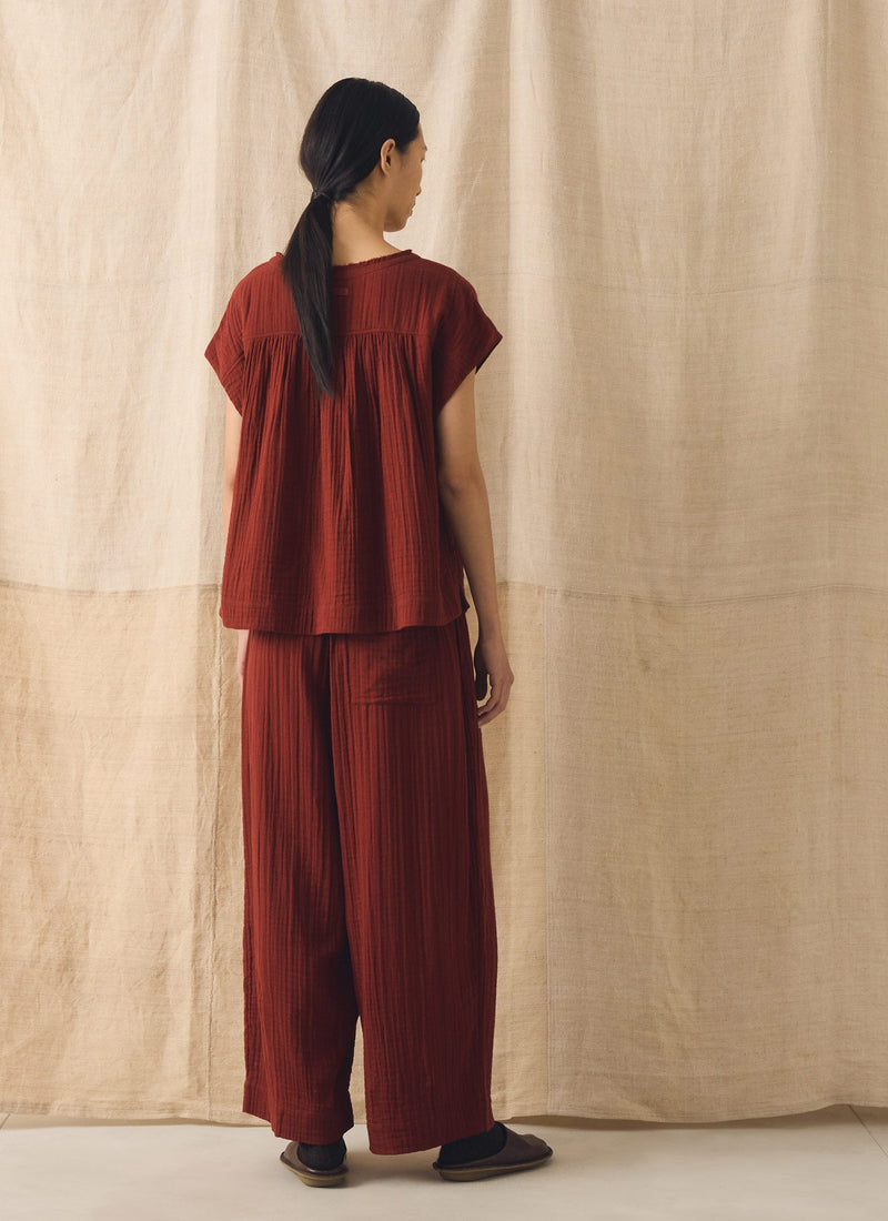 Crinkle Cotton Gauze Top | Tomato Red