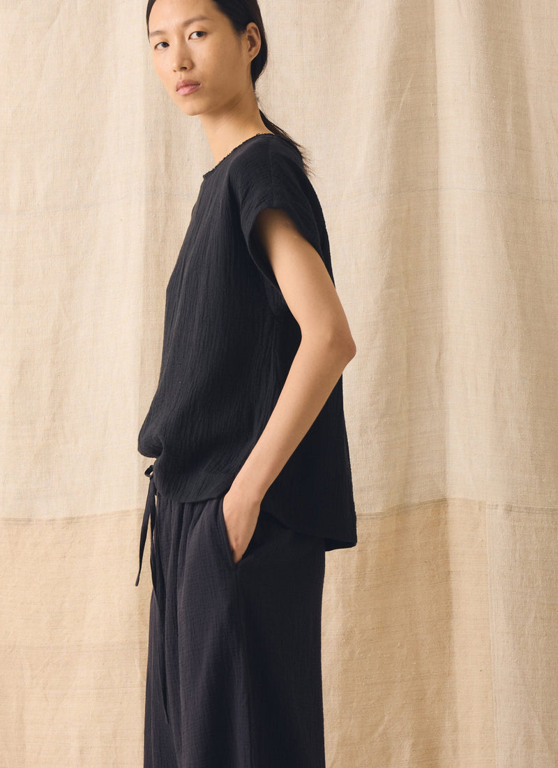 Crinkle Cotton Gauze Top | Blackberry