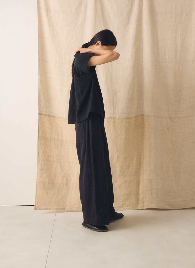 Crinkle Cotton Gauze Top | Blackberry