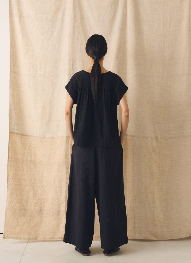 Crinkle Cotton Gauze Top | Blackberry
