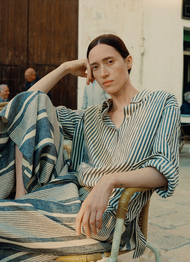 Tablier Stripe Easy Cotton Shirt | Workshop Blue