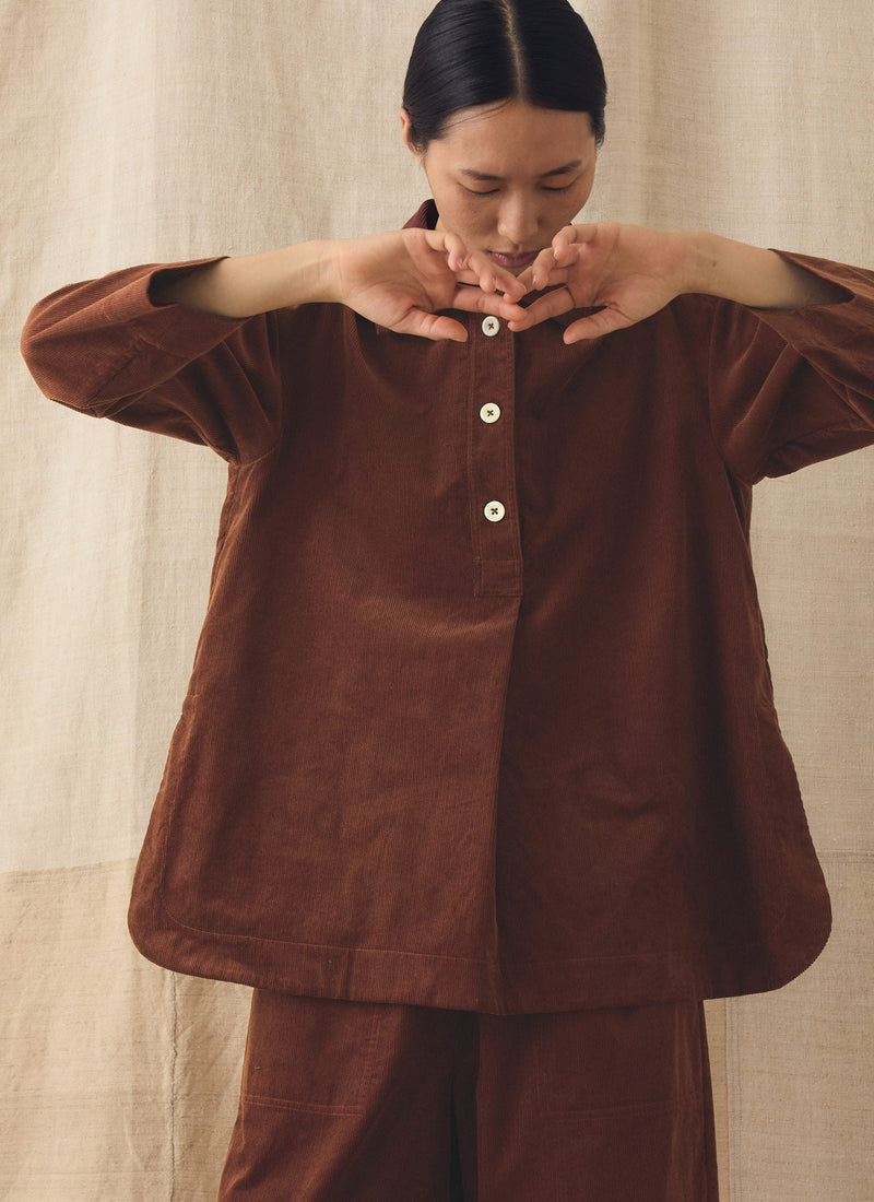Organic Cord Smock Top | Brick Red