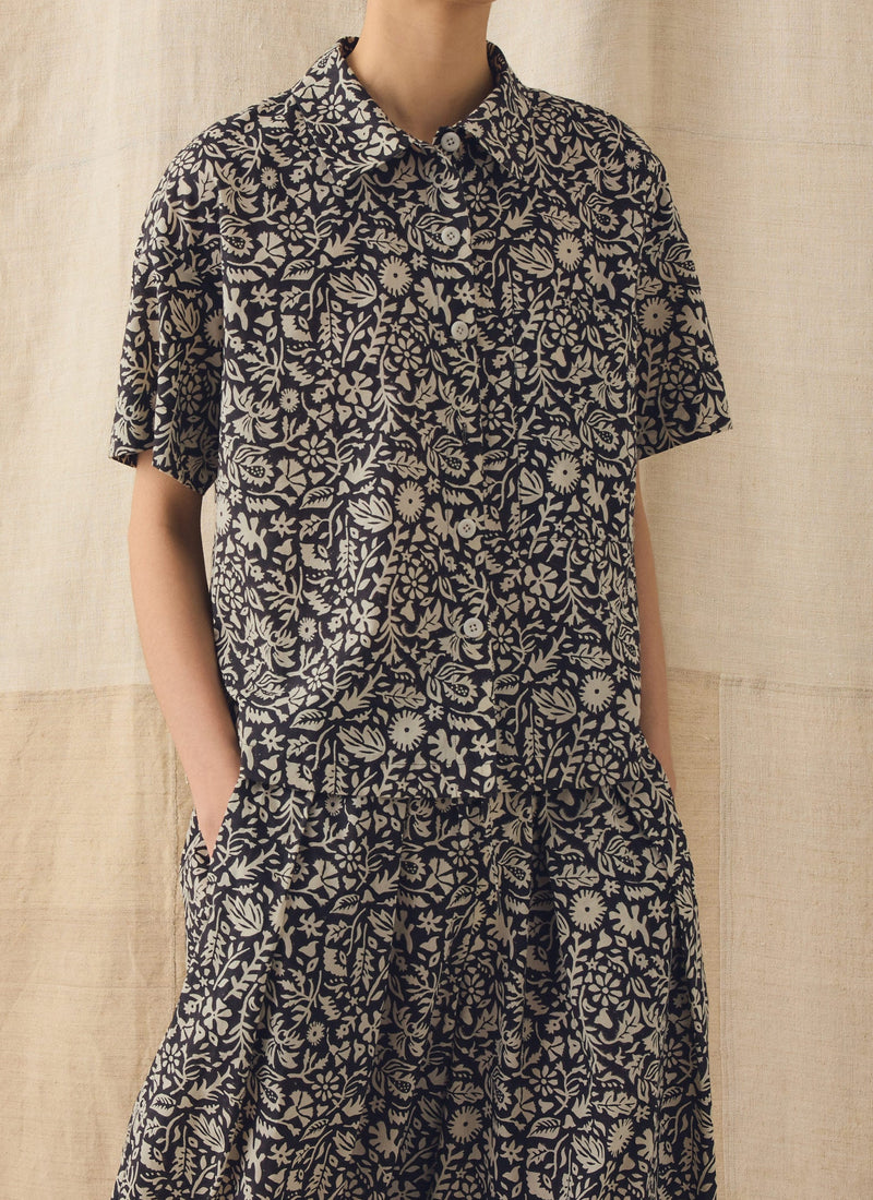 Lore Block Print Short Sleeve Shirt | Dark Coffee/Warm Ecru