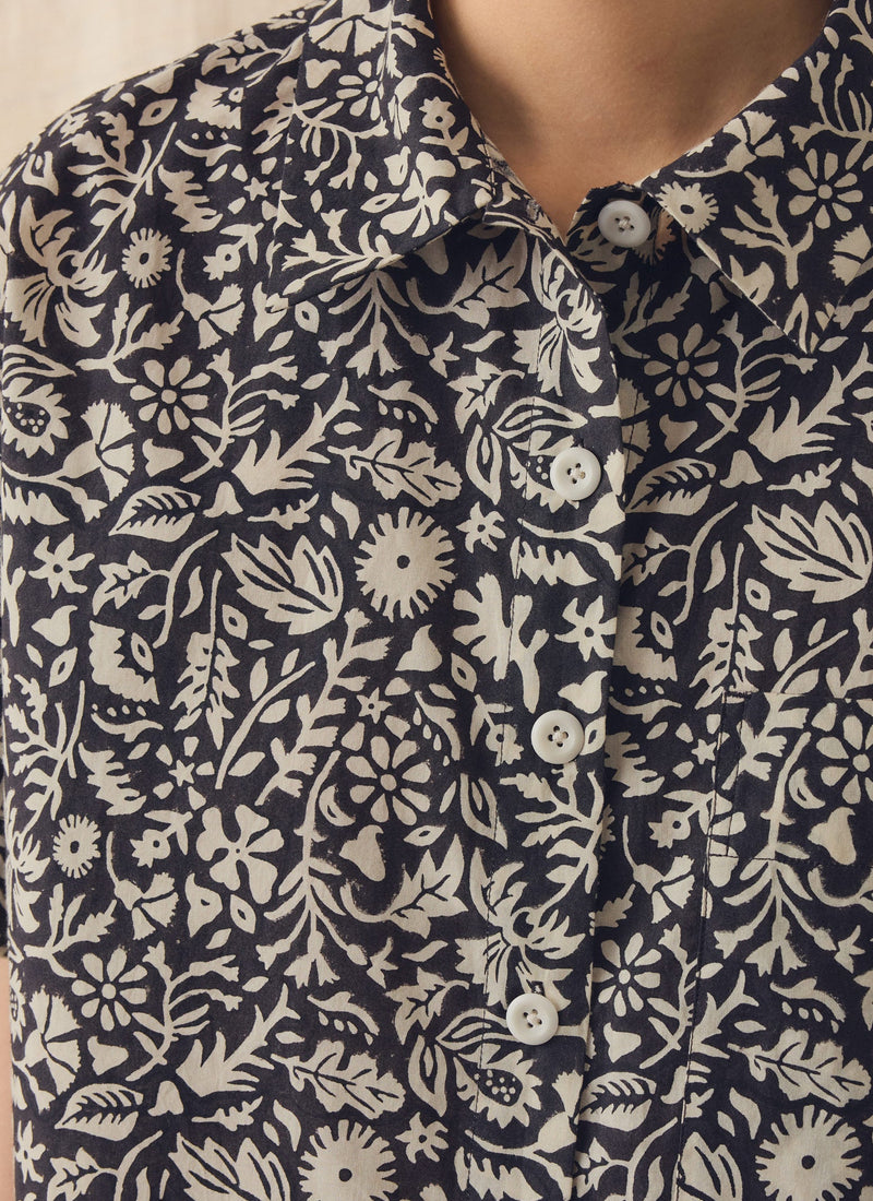 Lore Block Print Short Sleeve Shirt | Dark Coffee/Warm Ecru