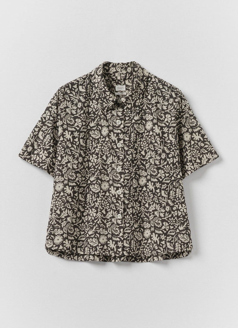 Lore Block Print Short Sleeve Shirt | Dark Coffee/Warm Ecru