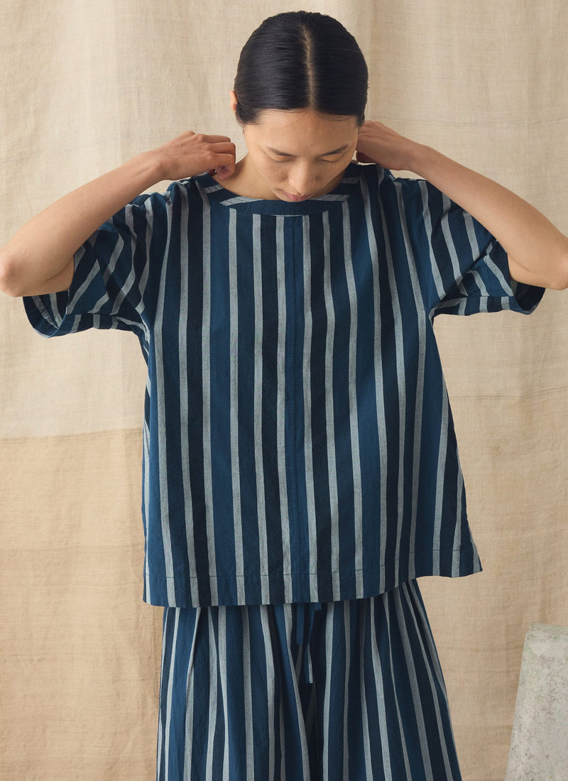 Stripe Cotton Smock Top | French Blue